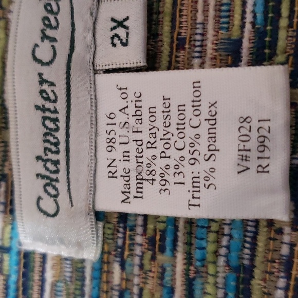 Coldwater Creek. Woven Blue/Grrens, Long Sleeved, Full Zip Jacket. Size 2X. - Picture 14 of 15